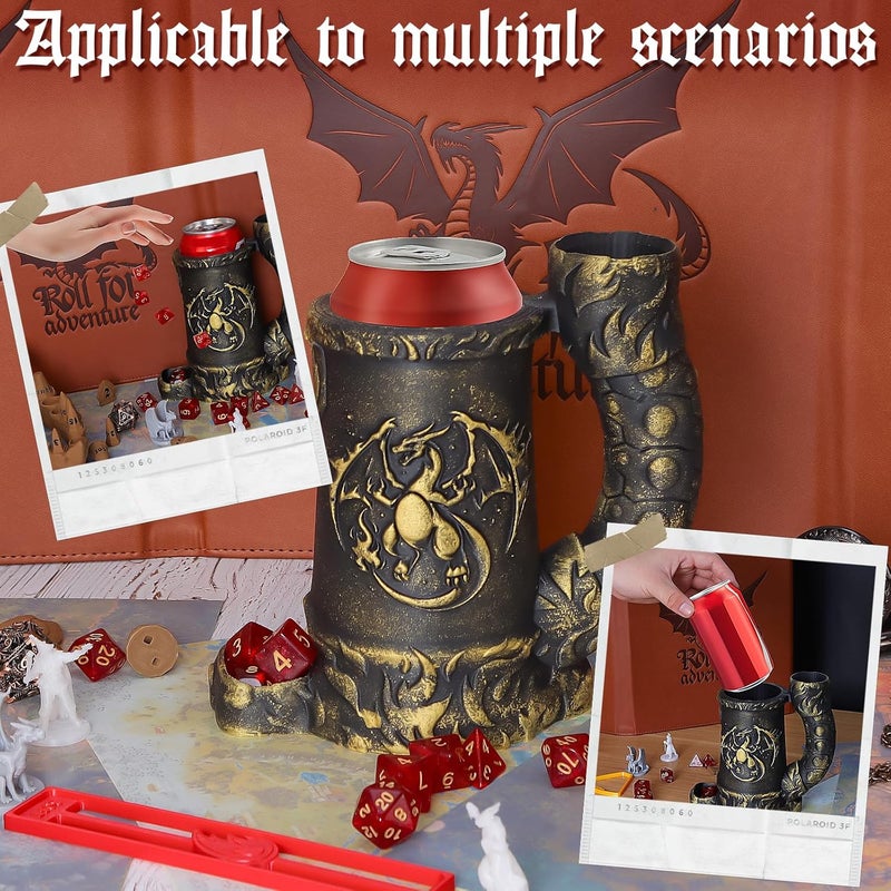 Luazuri Store Mug Dice Tower - Dice Rolling Tower,(7PCS D20 Dice Set Included) for DND Gift and Dungeons and Dragon, Tabletop Games, Drink Holder, Tavern Style Board Game Roller (Gold) - Image 2